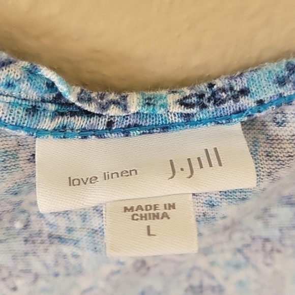 J. Jill Love Linen Womens Blue Geometric Boho Printed Linen Blouse - Size Large - Picture 6 of 8